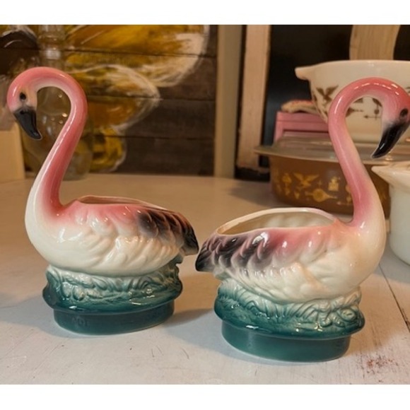 1950s‎ Pink Flamingo Bird Florida California Ceramic Planter Vase Mid Century - Picture 1 of 8
